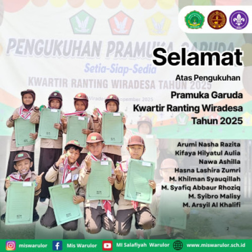 Delapan Siswa MI Salafiyah Warulor Dikukuhkan Sebagai Pramuka Garuda Kwartir Ranting Wiradesa Tahun 2025