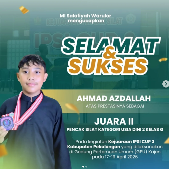 Siswa MI Salafiyah Warulor Raih Juara II Kejuaraan IPSI Cup 3 Kabupaten Pekalongan  